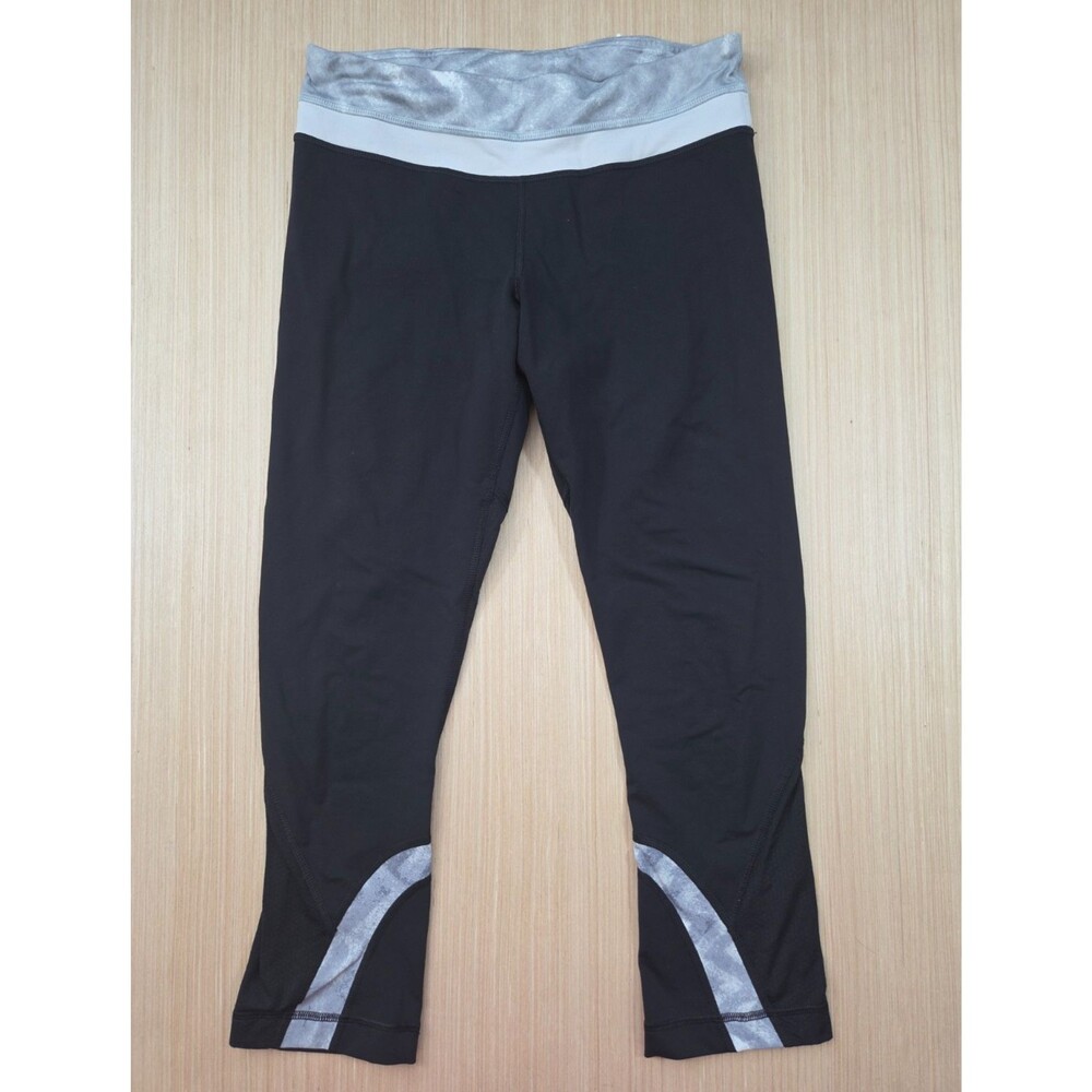 Lululemon Run Inspire Crop II Womens Size 6 Black Gray Mid Rise Leggings